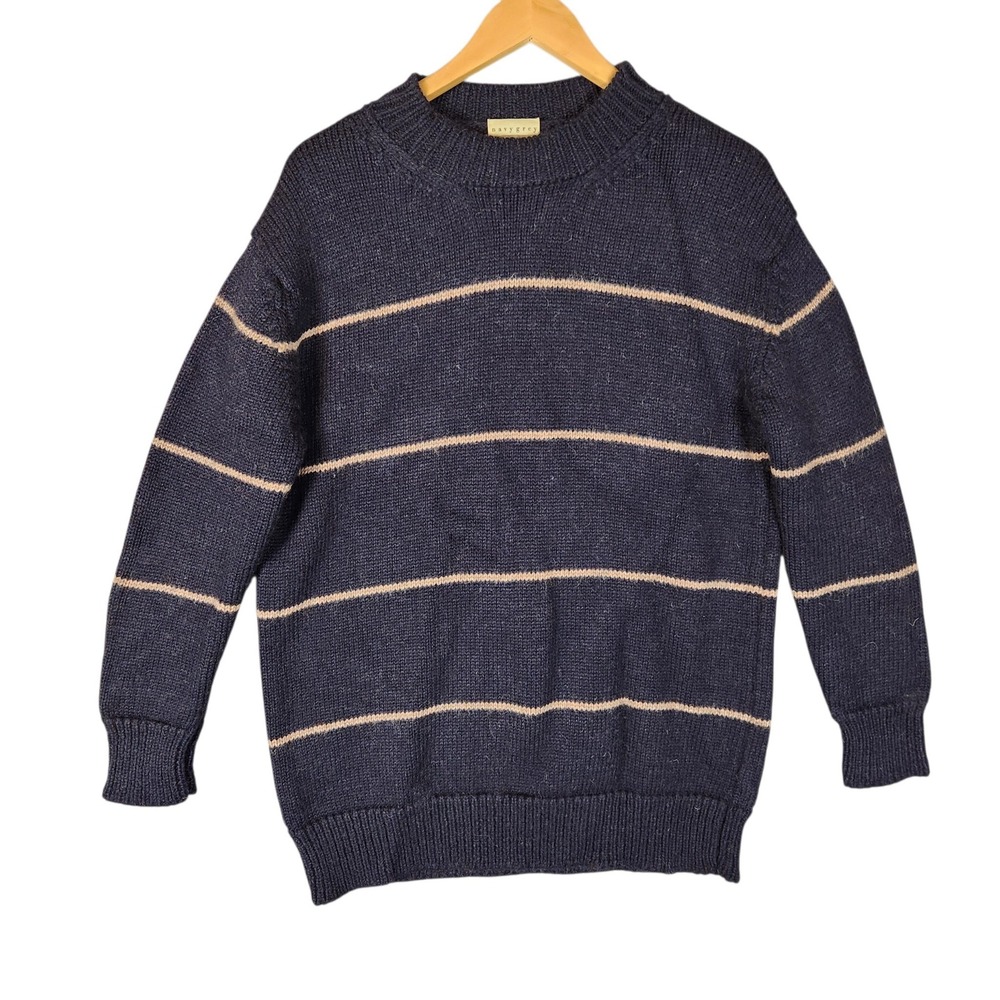 Navygrey The Oversize Sweater Size Small Navy Blue Striped 100% British Wool
